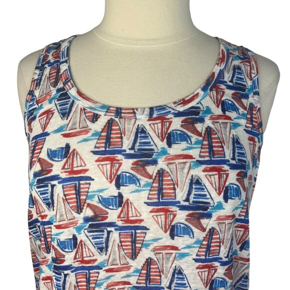 Willi Smith Linen Tank Top Womens Small Red White Blue Sleeveless Patriotic - Picture 3 of 9